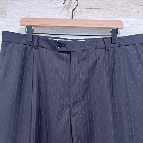 Ing Loro Piana Italy Wool Striped Suit Black Stripe Daniel Cremieux Mens 44S 37W - Picture 9 of 13